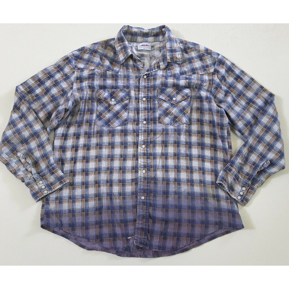 Upcycled Distressed Bleached Hand Dyed Ombre Dakota Western Rockabilly Shirt 3XL